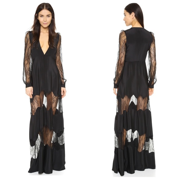 Stone Cold Fox Friar Long Sleeve Lace/Silk Gown - Picture 4 of 11